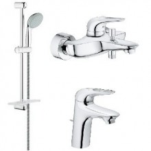 Комплект смесителей с душем смеситель для ванны, раковины, душевой гарнитур, цвет: хром GROHE Eurostyle New 124416 (0) (st-124416)